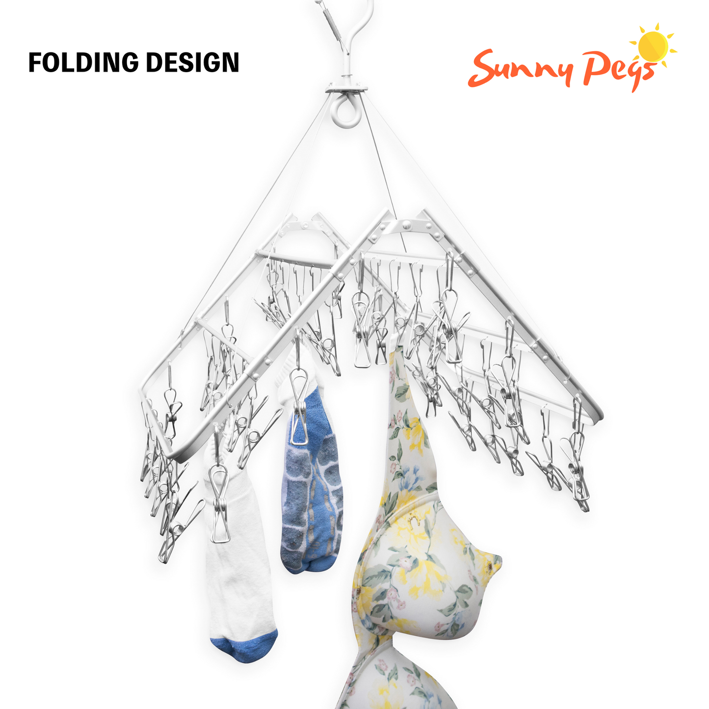 Premium Folding Aluminium Clothes Airer with 42x Marine Grade Stainless Steel Pegs