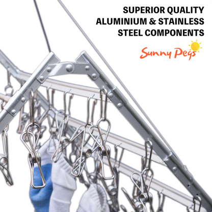Premium Folding Aluminium Clothes Airer with 42x Marine Grade Stainless Steel Pegs